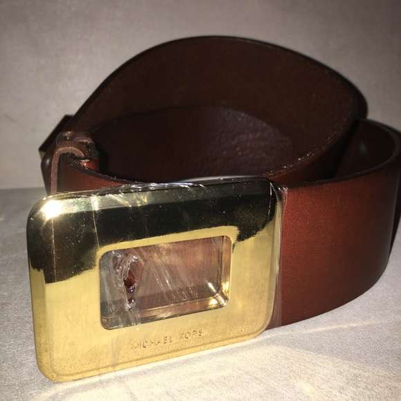 NWT - MICHAEL KORS BROWN/GOLD LOCK LEATHER BELT - Picture 4 of 6